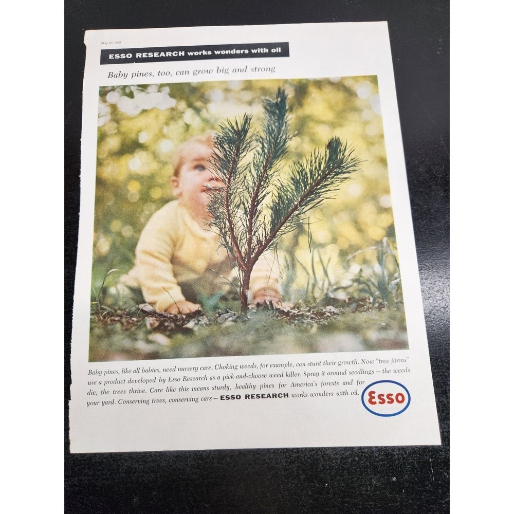Vintage 1959 ESSO Research Magazine Ad Saturday Evening Post Pine Baby Oil Gas